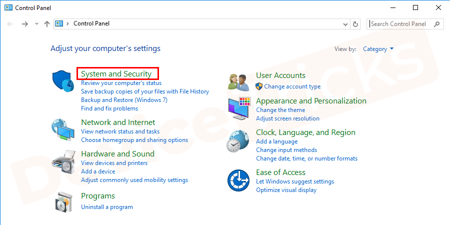 Select the System and Security option.