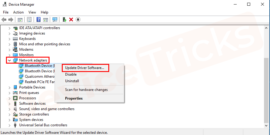 And then select the relevant network Driver. After selecting the Network Driver, right-click on it to get the drop-down menu and then click on ‘Update Driver’.