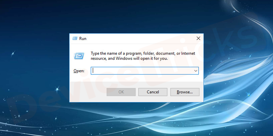 First of all, open ‘Run’ dialog box and for the same, press the Windows key and ‘R’ key together.