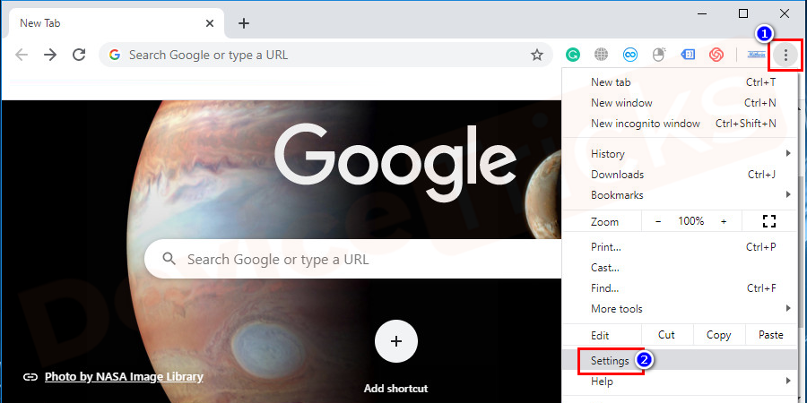 Launch Google Chrome and go to the menu and click on the Settings tab.