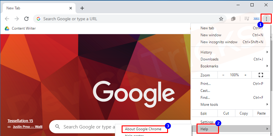 Soon, you will find a few options listed in the ‘Help’ section, click on ‘About Google Chrome’.