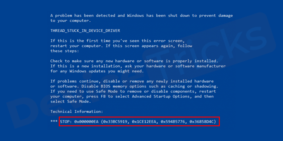 thread stuck in device driver bsod after bios update